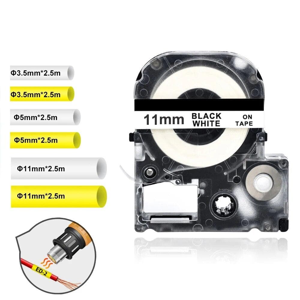 Compatible EPSON Heat Shrink Tube Tape 4WBA5 SU5S SU7S SU11S 4YBA7 SU7Y Compatible Labelworks LW-300 LW-400 KingJim Label Maker black on white 11mm