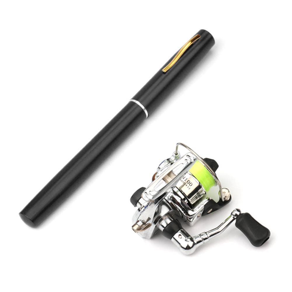 Pocket Collapsible Fishing Rod Reel Combo Mini Pen Fishing Pole Kit Telescopic Fishing Rod Spinning 1.6M black