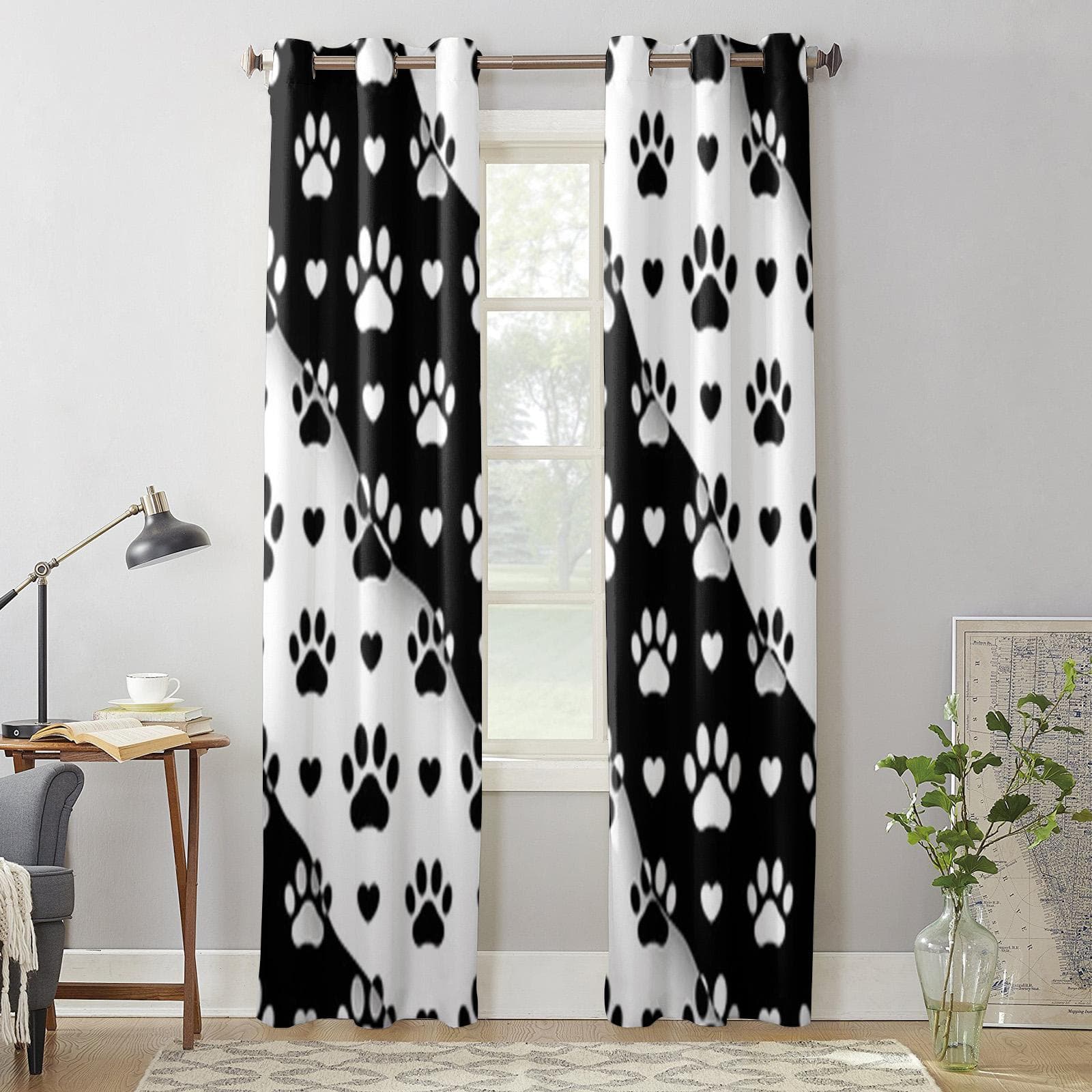 Cute Paw Window Curtains For Living Room Kitchen Modern Curtains Home Decor Blinds Drapes 135W x 60H(cm) x1