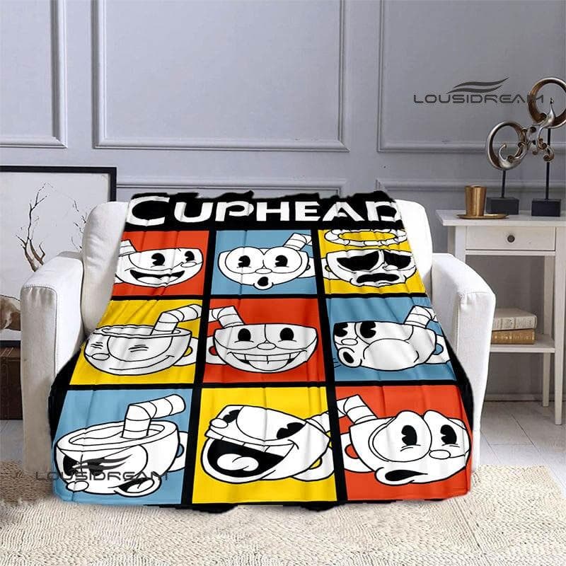 Cuphead Anime Printed Blanket Children's Warm Beautiful Blanket Flannel Soft and Comfortable Blanket Home Travel Birthday Gift 75x90cm