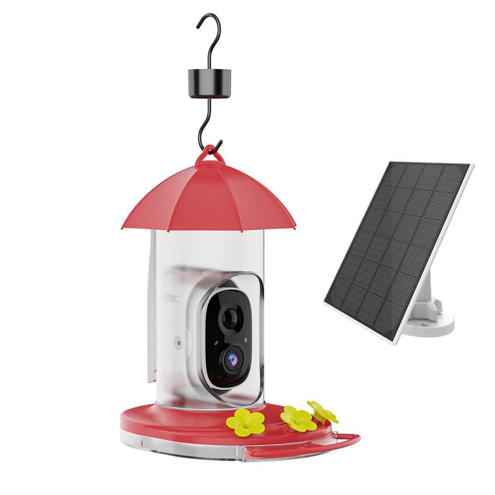 Smart Hummingbird Feeder with Camera Solar Powered Wireless Outdoors Bird Feeder with Ant Moat Solar Powered red