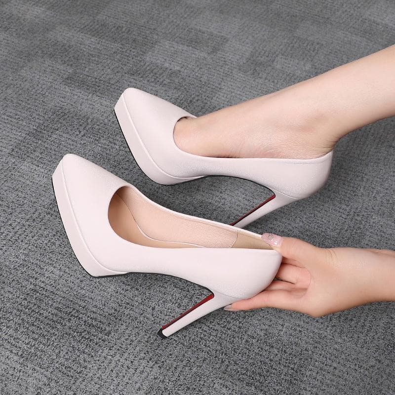 High-heeled Shoes Stiletto Waterproof Platform Shallow Mouth Pointed Toe Single Shoes Female 12CM Fashion Night Market Model Work 32