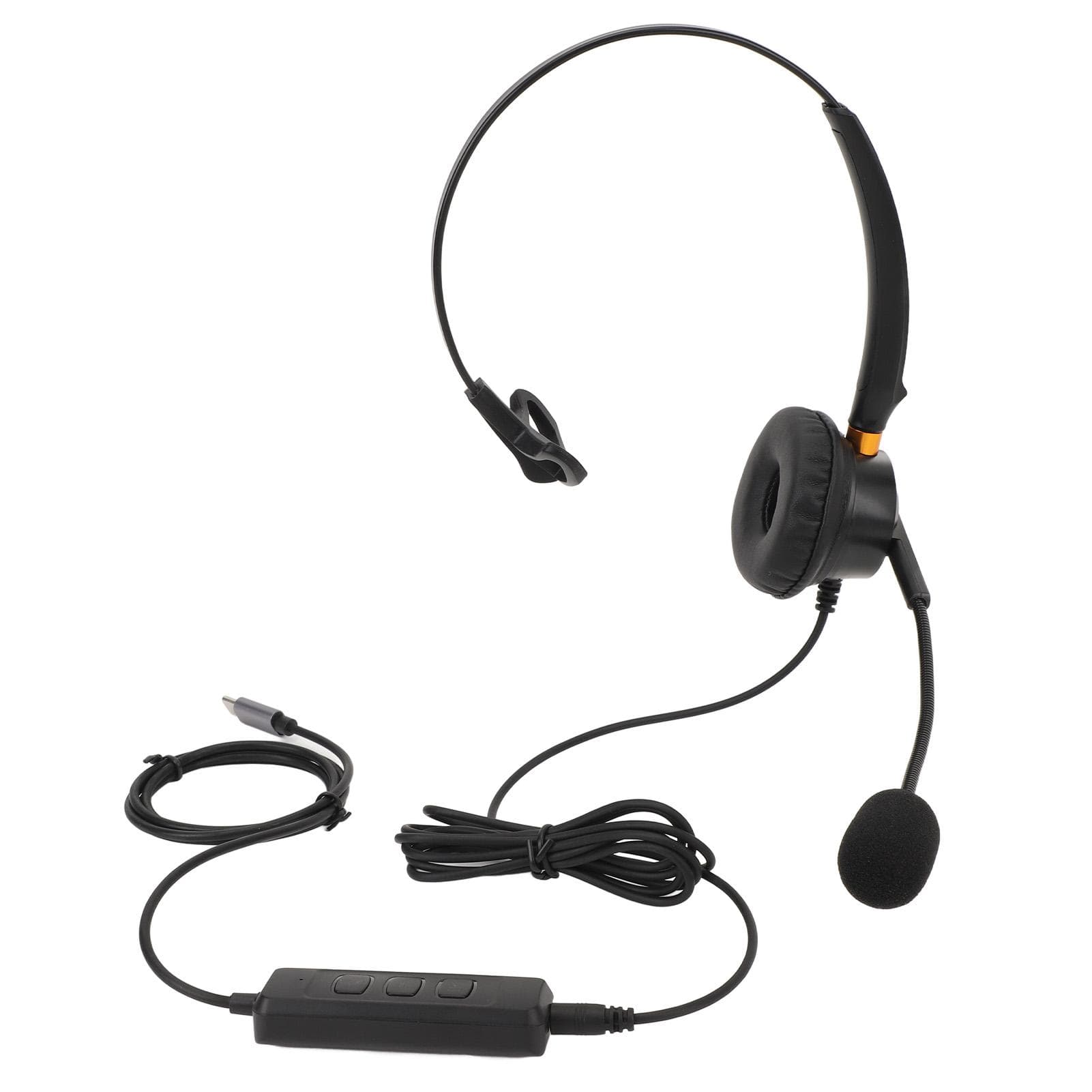 Telephone Headset with Microphone USB C to USB 3.5mm Noise Cancelling Single Ear Office Telephone