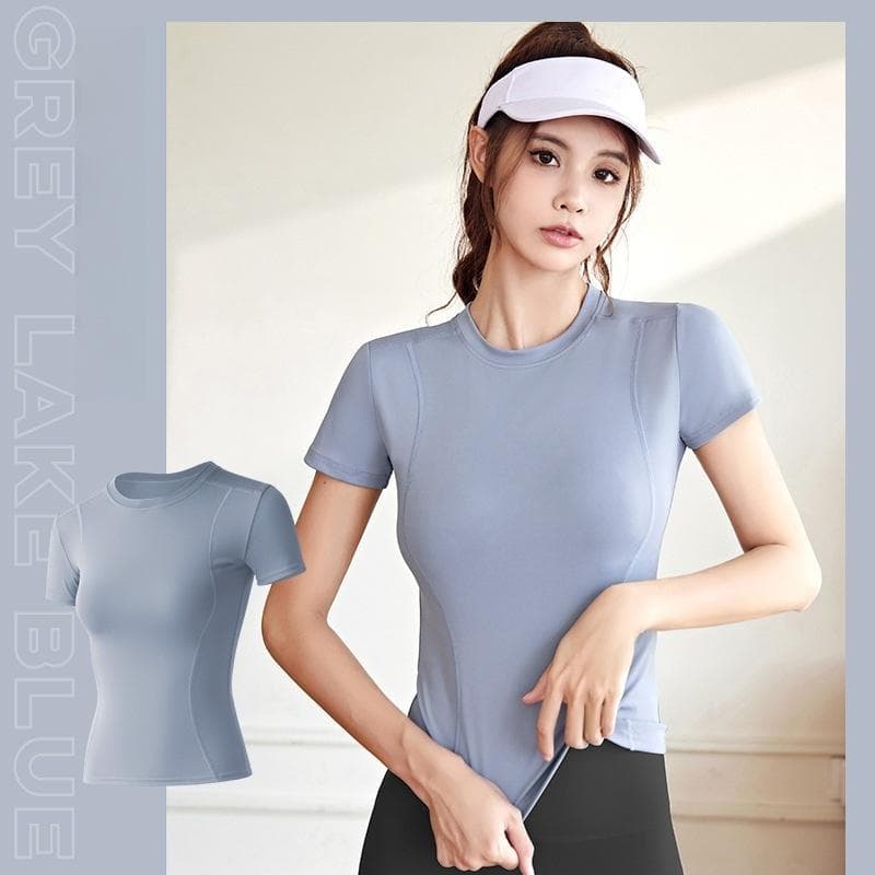 Thin Sports Tight-fitting Yoga Clothes, Short-sleeved Tops, Women's Running Fitness T-shirts M gray-blue