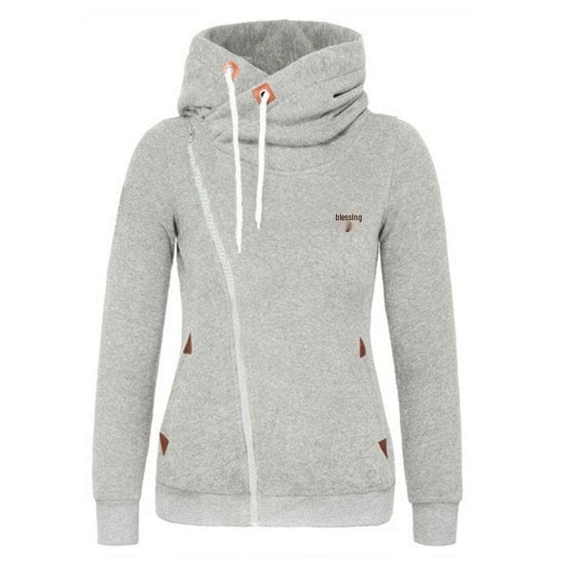 2024 Women's Sports Cardigan with Side Zipper and Hood S light grey