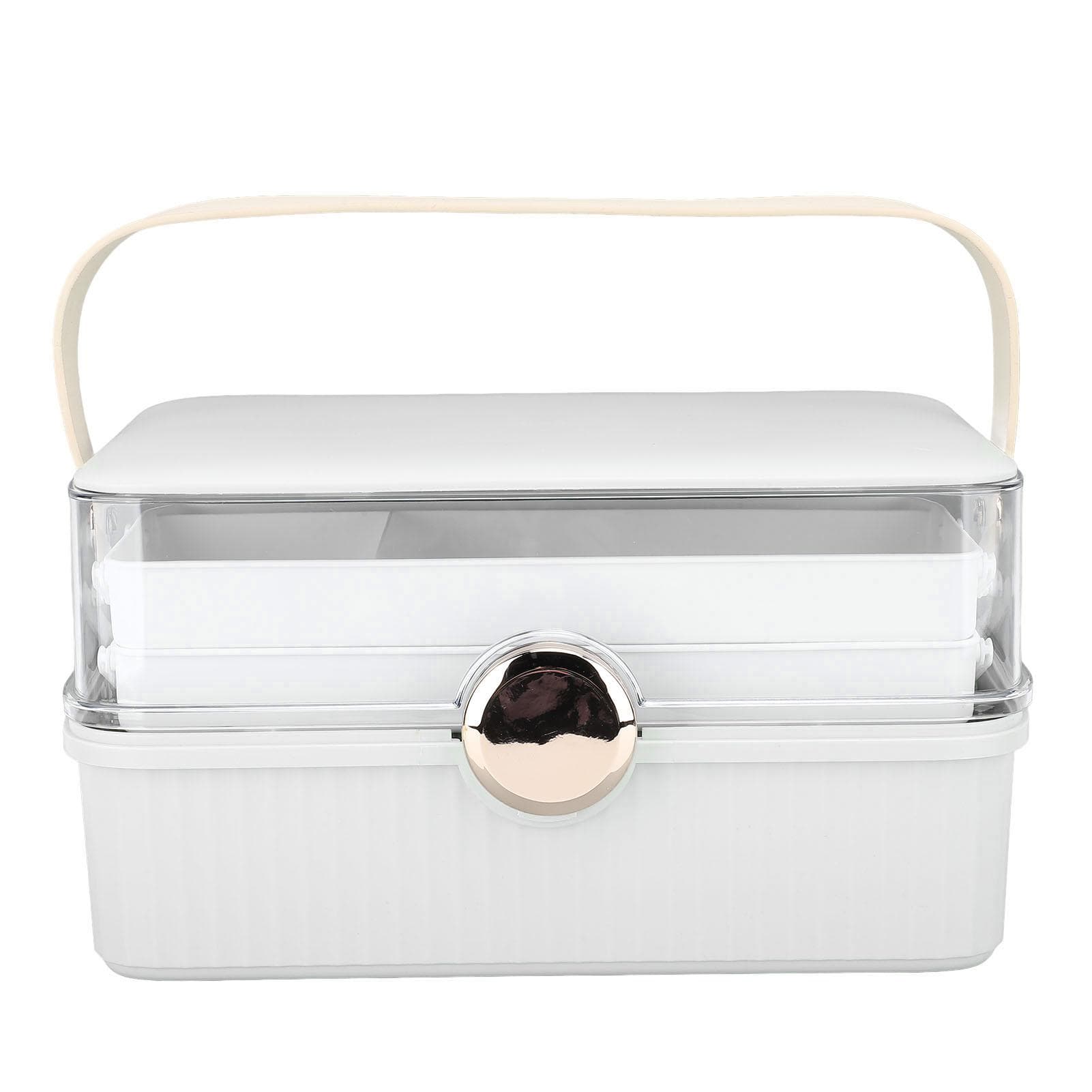 Cosmetic Organizer Box Large Capacity Plastic Dust Proof with Handle Lid Makeup Storage Box for white