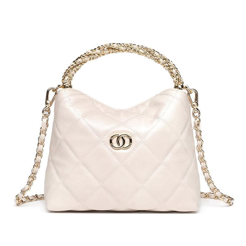 Diamond Check Bag Soft Leather Twist Chain Handle Handbag Lunch Box Bag Single Shoulder Crossbody Small Fragrant Woman Bag
