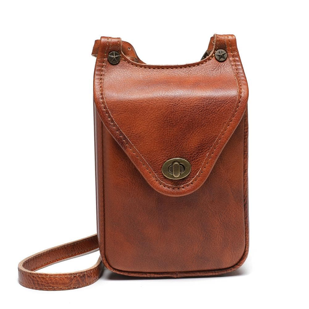 Top-grain Leather Mobile Phone Bag for Women, A Single-shoulder, Crossbody Small Square Bag