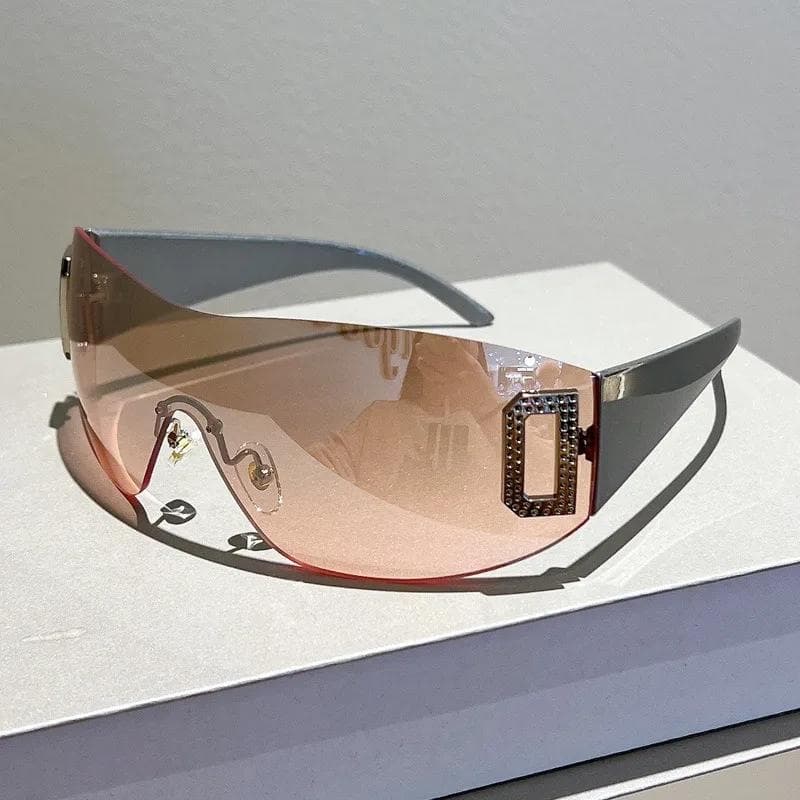 Y2K Rimless Punk Monolithic Sunglasses Women Luxury Brand Shades Sun Glasses Female Five Star Wrap Around Eyewear