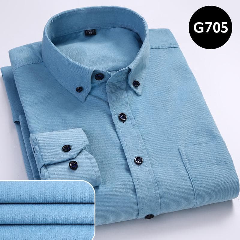 Corduroy Shirt Men Casual Shirts Soft Leisure Solid Color Fit Long Sleeved Man Shirt Oversized Clothes 44 light blue