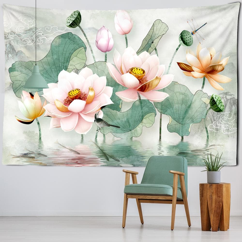 Lotus Leaf Tapestry Wall Hanging Bohemian Hippie Small Fresh Natural Table Mat Bedroom Home Art Decoration 95x70CM