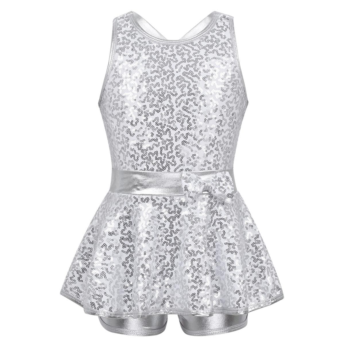 Kids Girls Sequins Ballet Jazz Modern Tap Dress Gymnastics Dance Leotard Tutu Dress white