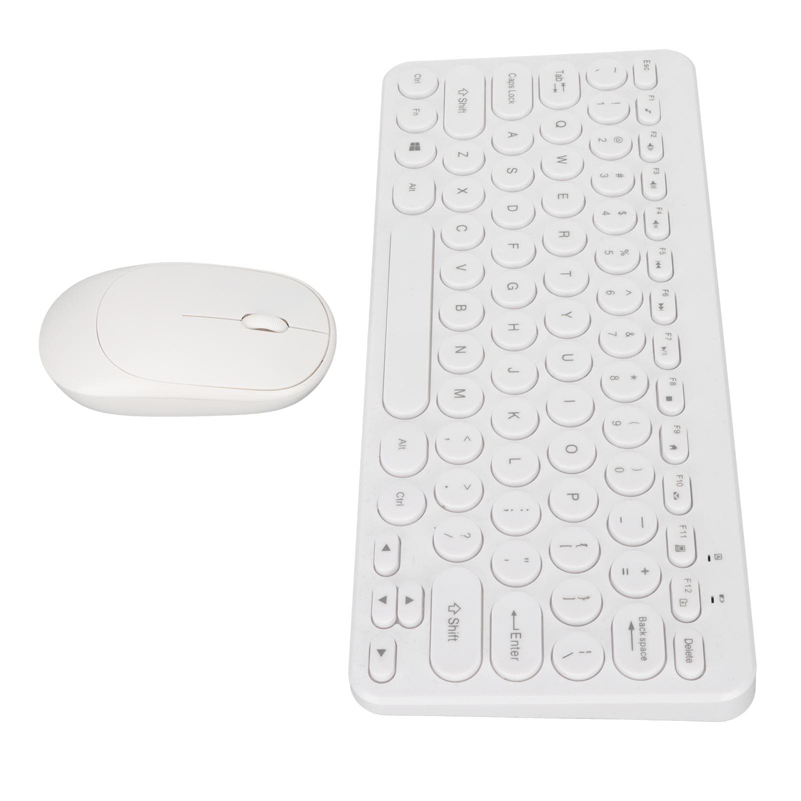 Keyboard Mouse Combo 2.4G Wireless Round Keycaps Ergonomic Design Silent Mouse USB Receiver white