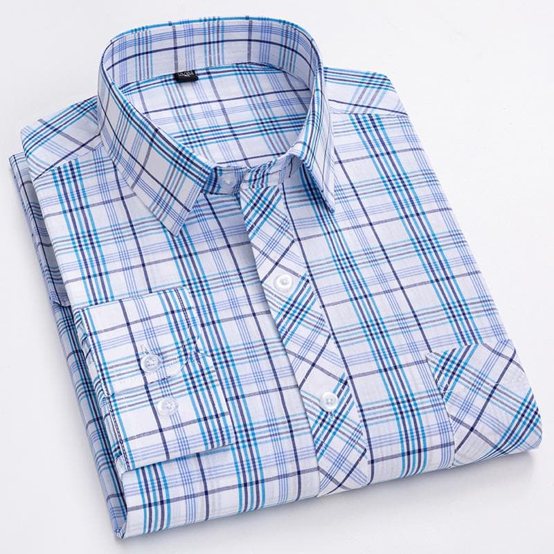 Pure 100% Cotton Plaid Shirts for Men High Grade Business Long Sleeve Casual Checked Shirt Mens Comfortable Office Formal Work 39