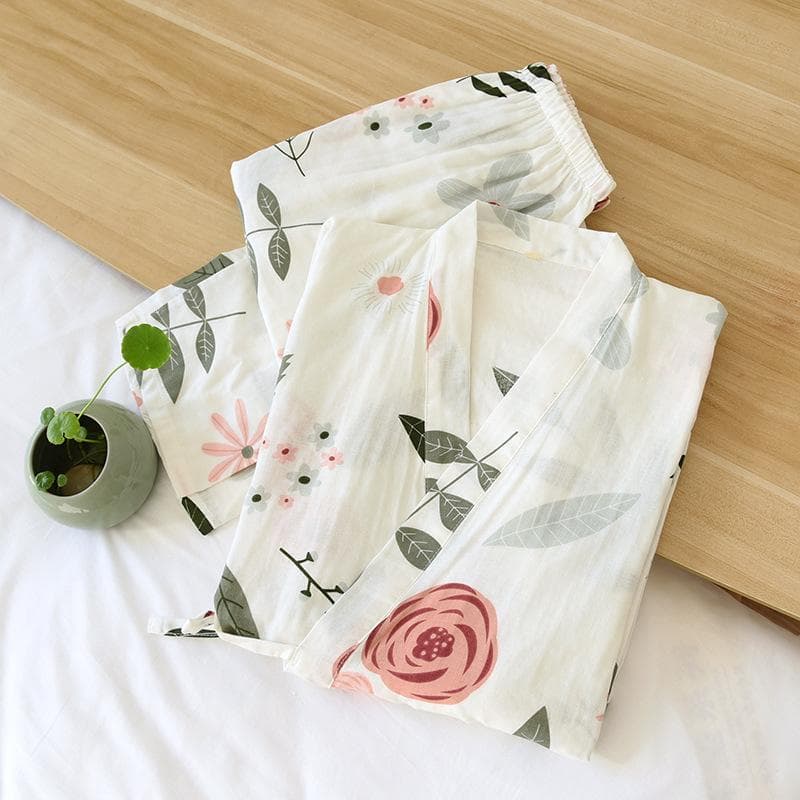 Suit Pajamas Spring and Summer Ladies Cotton Three-quarter Sleeves Big Flowers Home Clothes Thin Loose XL