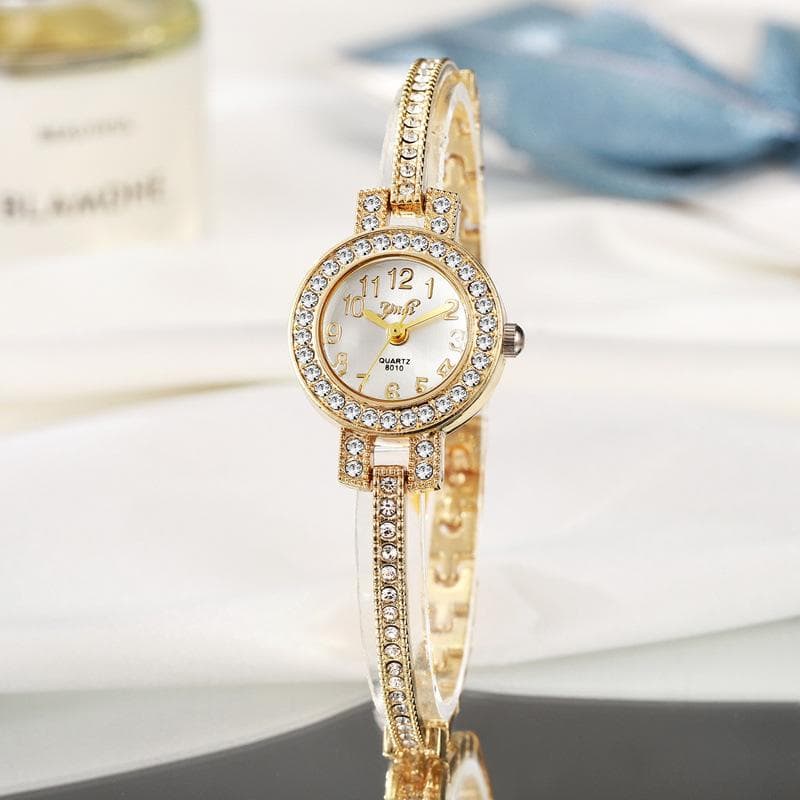 Quartz Watch Round Women Rhinestone Bracelet Wristwatch gold