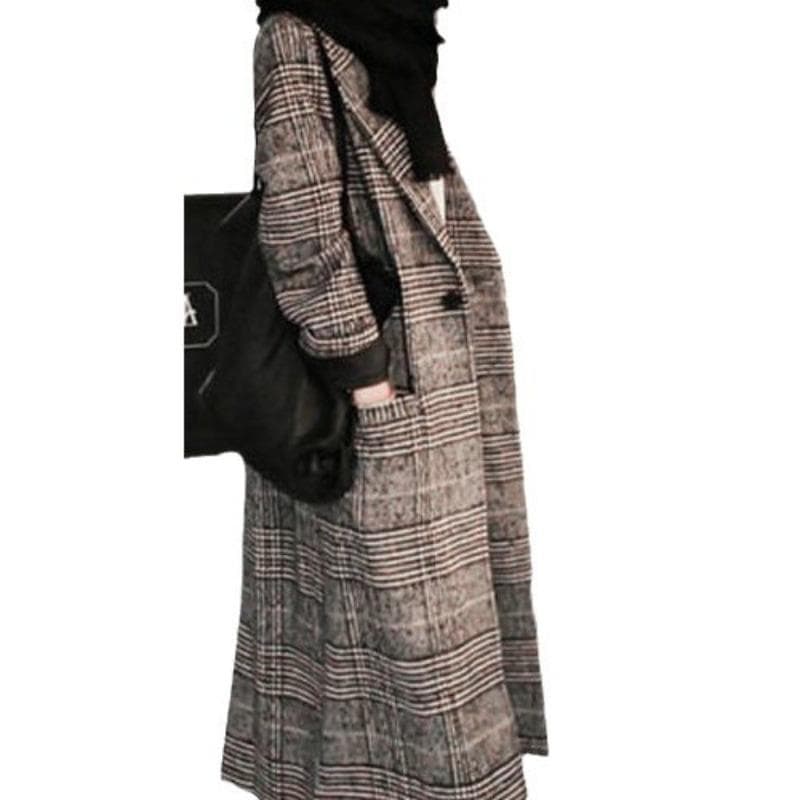 Autumn Korean Version Plaid Woolen Coat Winter Slim and Thin Long Thickened Coat XXL