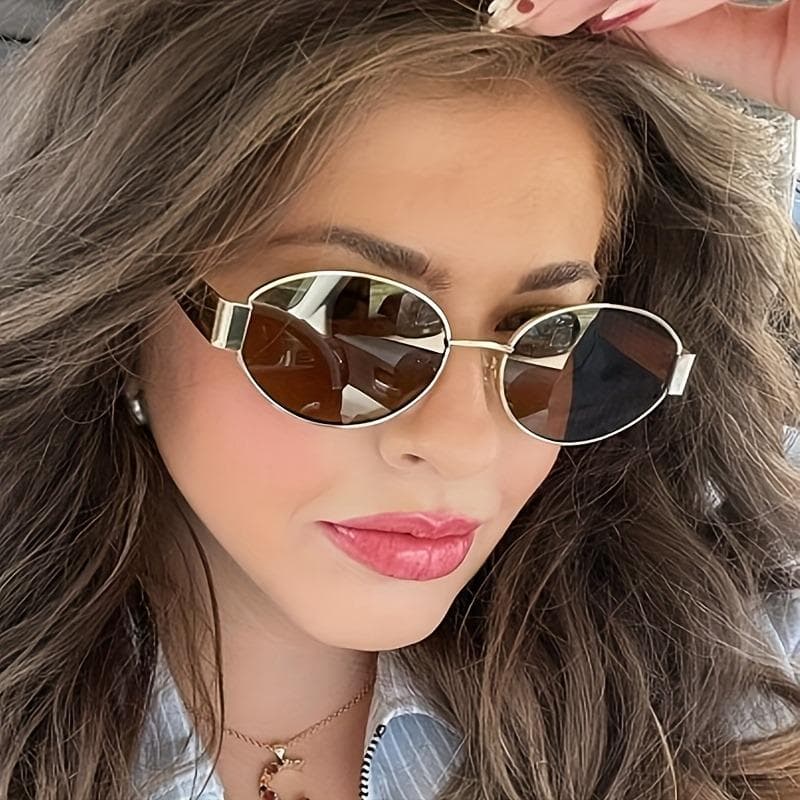 Women's Golden Retro Oval Eyewear Stylish Decorative Glasses for Casual Formal Outfits