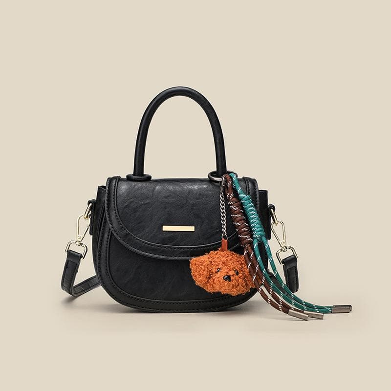 Autumn and Winter Leather High-grade Niche Bag Fashion Skew Straddle Bag Ladies Carrying Saddle Bag Small Handbag for Work black