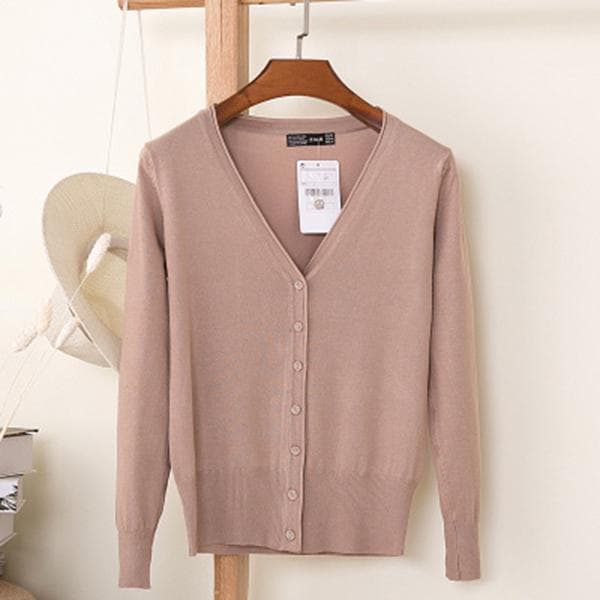 Women Spring and Autumn Casual Long Sleeve Cardigan Knitwear XXL light tan