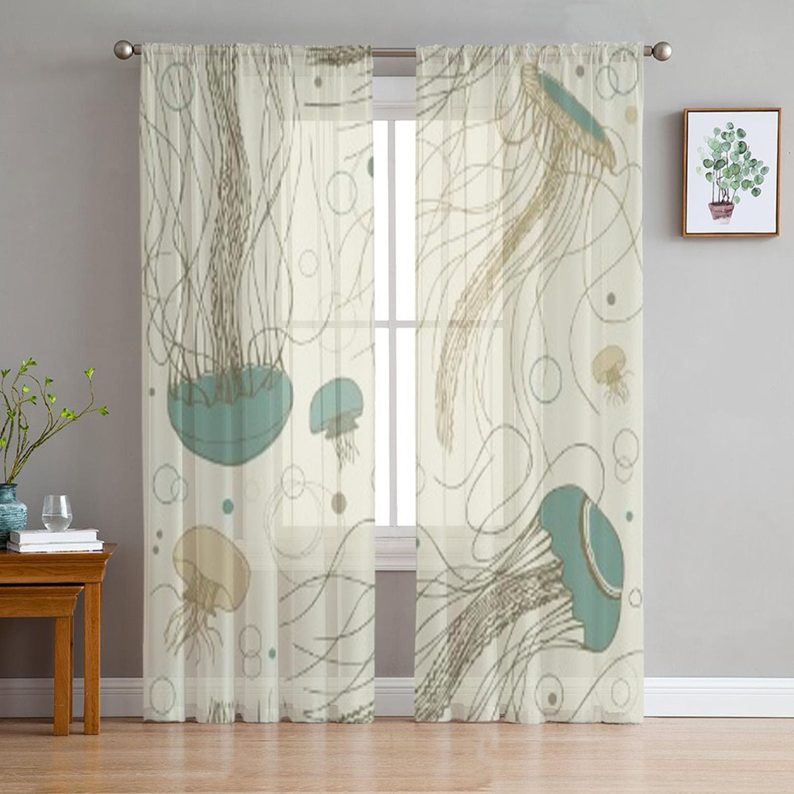 Curtainsandy Marine Medusas Sheer Curtain For Living Room Bedroom Voile Curtains For Window Organza Curtains Party Tulle Drapes 135W x 114H(cm)