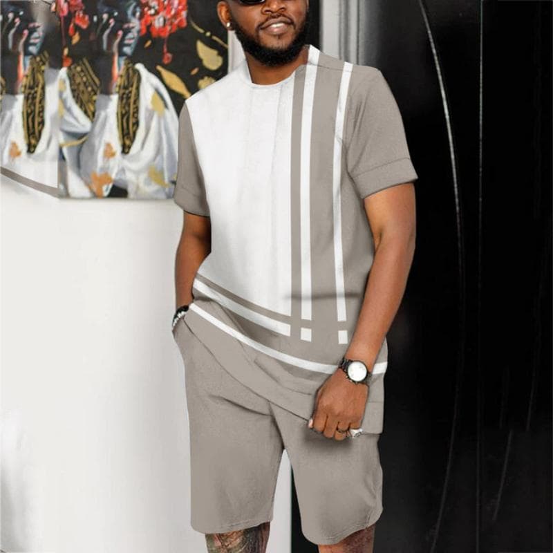 Summer Men Set Fashion 2 Piece Set Men T-Shirt Shorts Pants Suit Casual Short Tracksuit Outfit Oversized Vintage Male Clothes XL