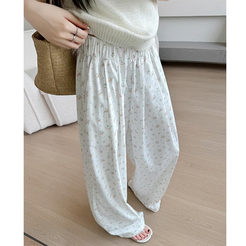 Floral White Pants Women's New Style Pants for Women's Spring and Autumn High Waist Straight Pants Lazy Walking Wide-leg Pants XL