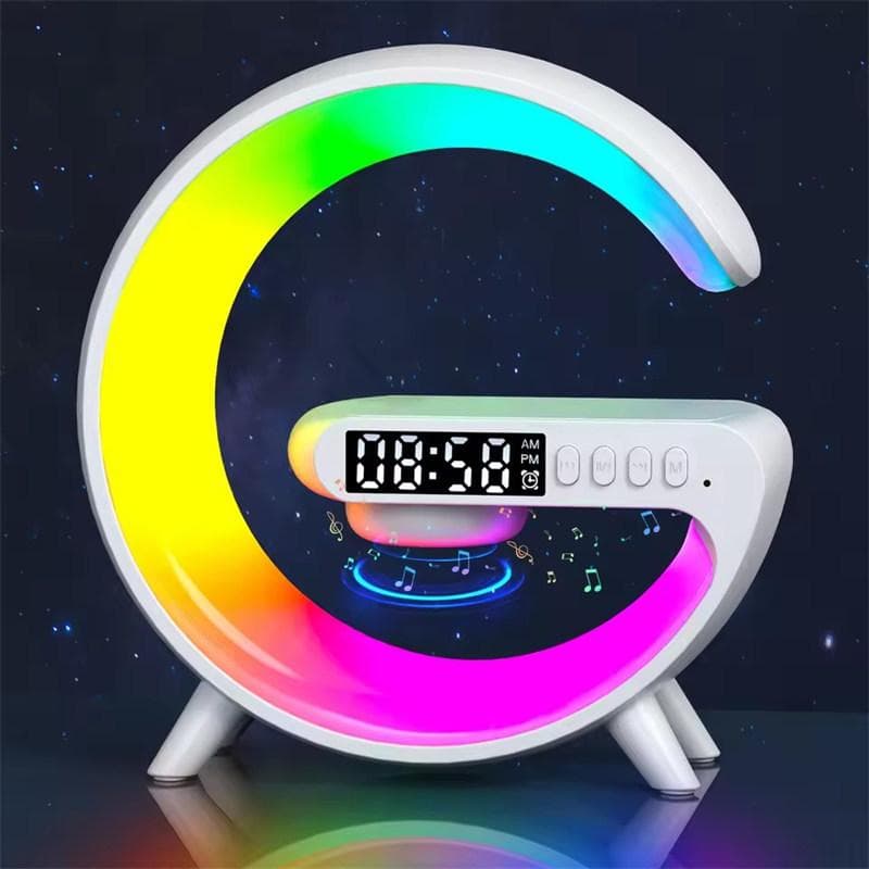 Multifunction Wireless Charger Pad Stand Speaker TF RGB Night Light 15W Fast Charging Station for iPhone Samsung Xiaomi Huawei white