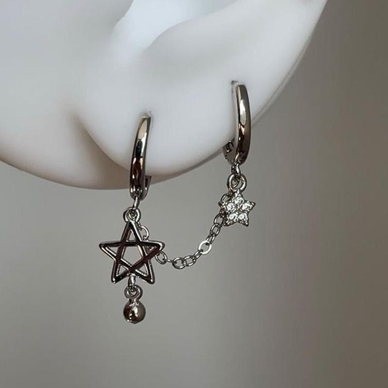 1Pcs Silver Color Star Chain Double Ear Hole Ear Bone Nail Y2K Fashion Hottie Earrings For Women Jewelry