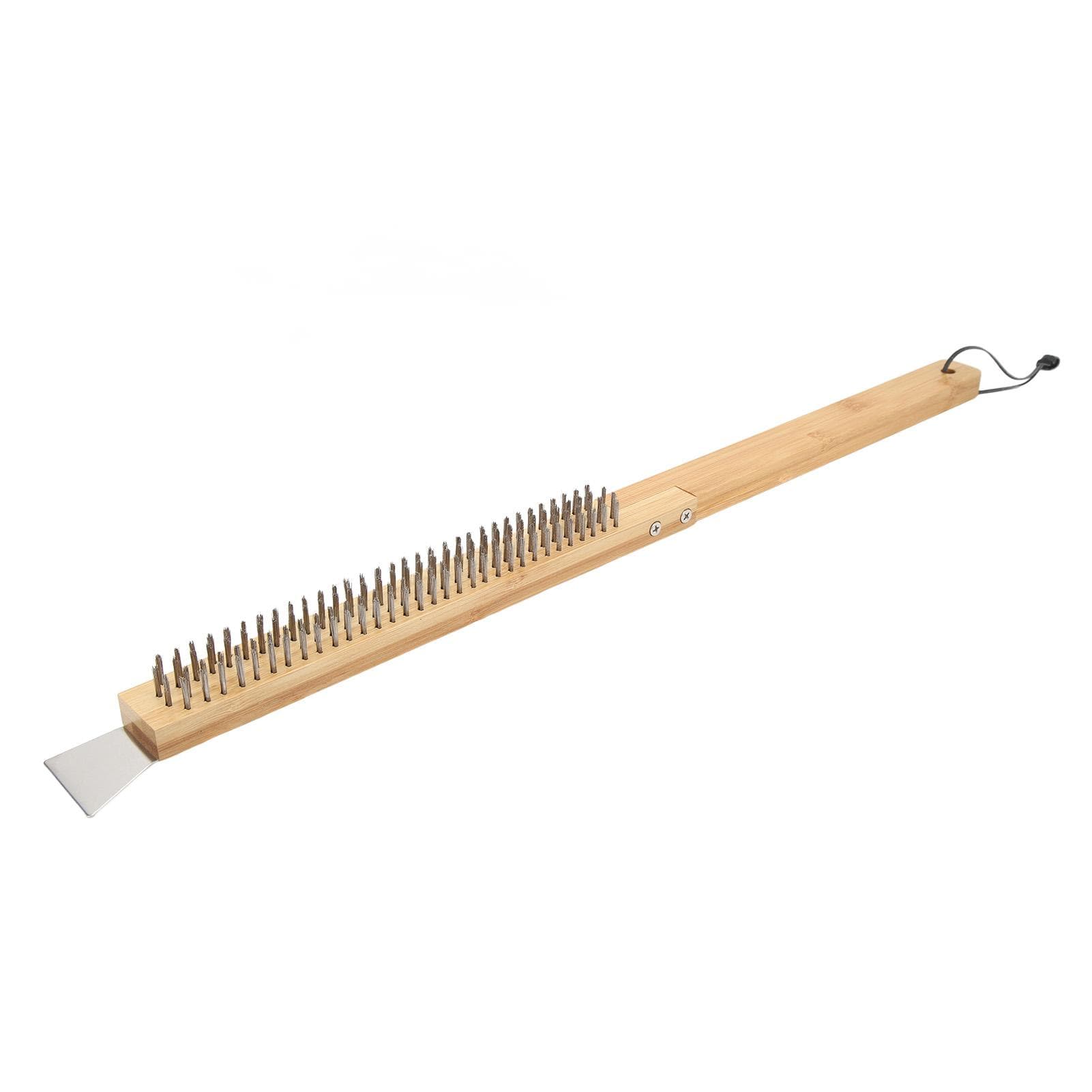 Long Pizza Oven Brush with Scraper Mounted Metal Bristles Pizza Brush Removable Pizza Brush with
