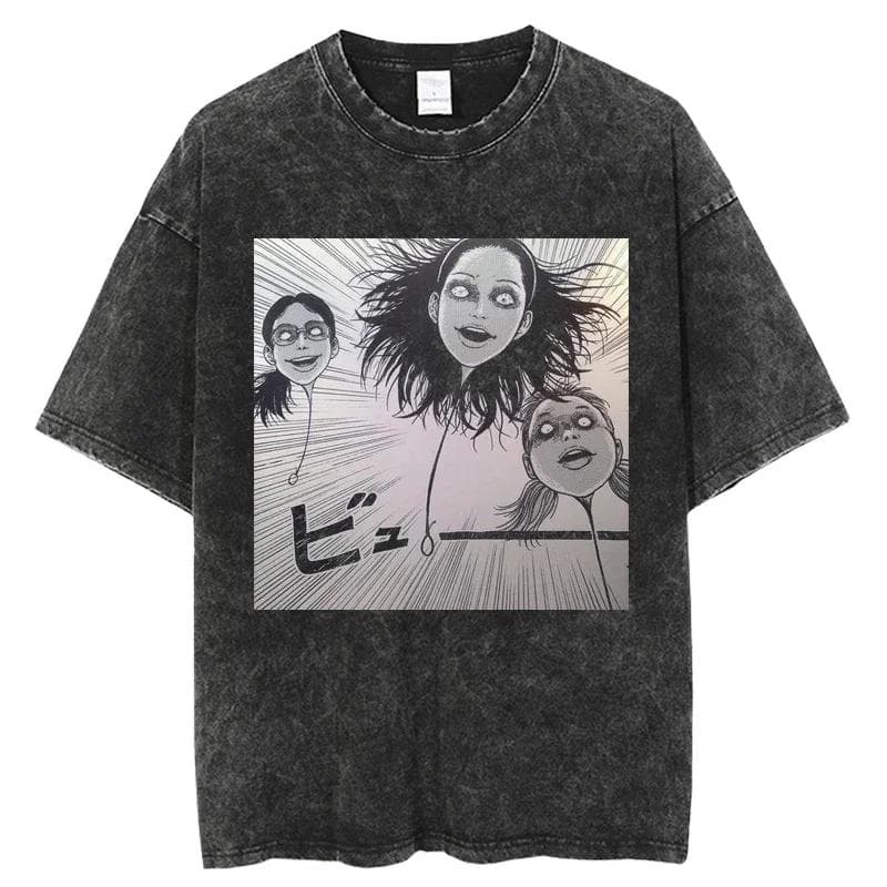 Oversize Acid TShirt For Men Women Thriller Comic Graphics TShirt Washed Kawakami Tomie Anime Top Tees Streetwear S