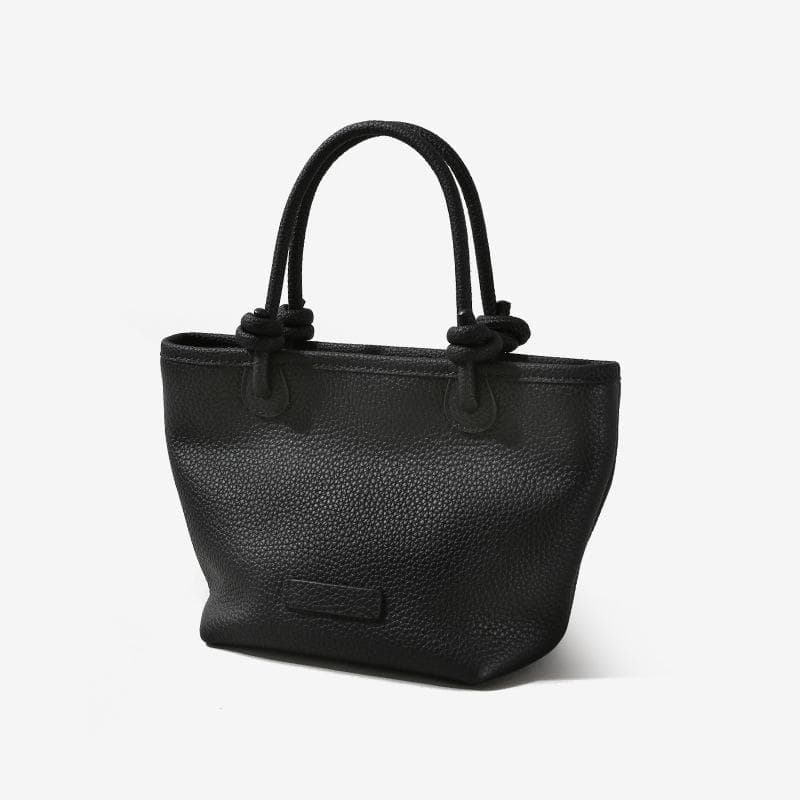 Top-grain Leather Vegetable Basket, Rope Knot, Niche Design, Fashionable and High-quality Handbag, Simple and High-end Crossbody Bag black
