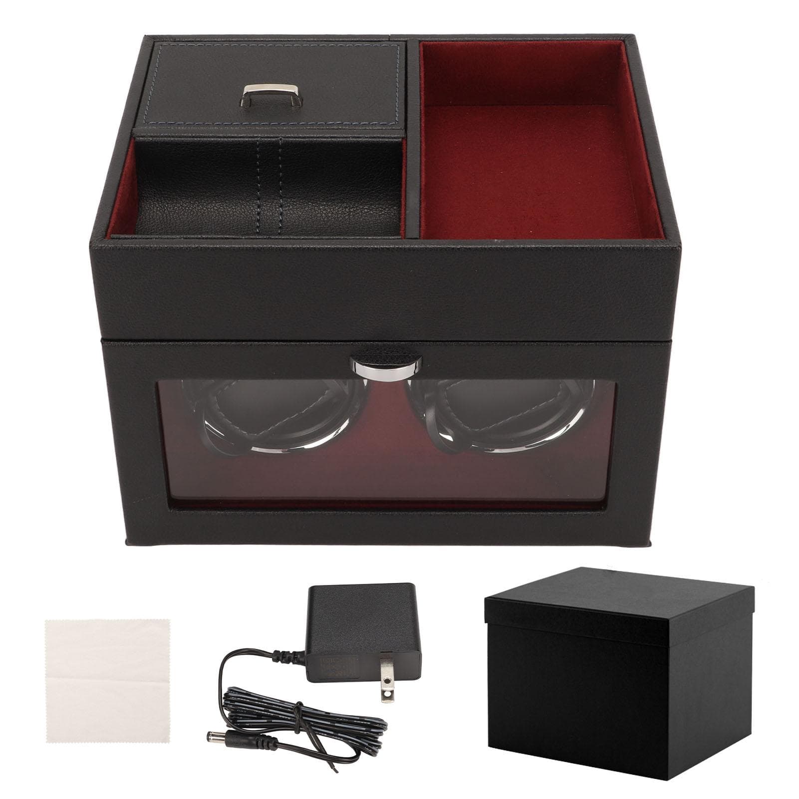 Automatic Watch Winder Double Watch Winding Storage Box with Quiet Running Motor and Blue LED Light