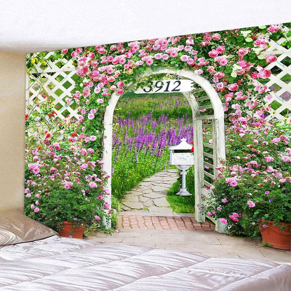 Flower wooden fence garden printing group tapestry home bedroom living room wall decoration background cloth tapestry 150x130cm