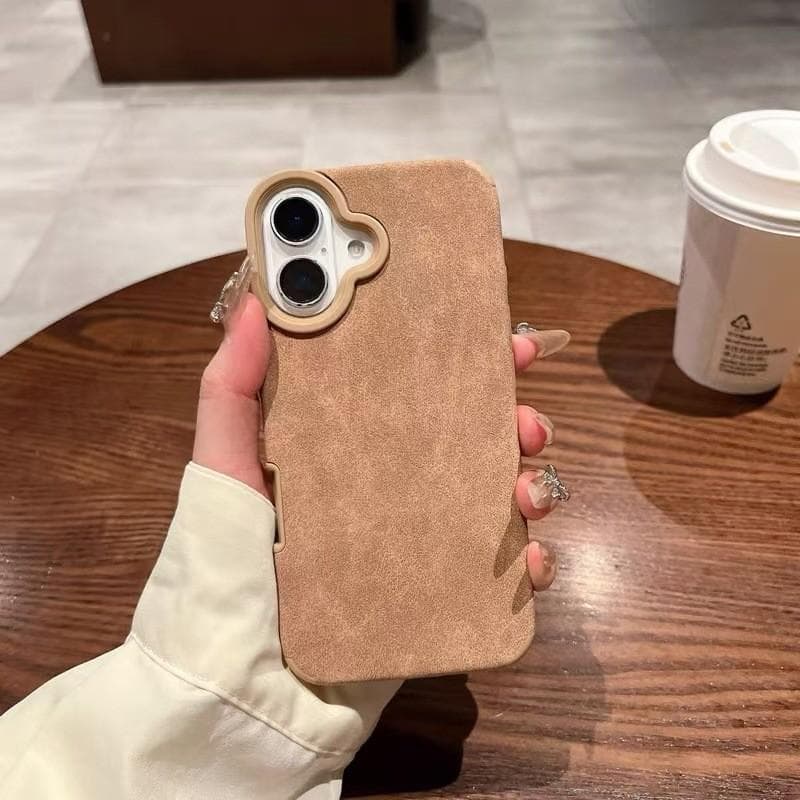 Applicable To IPhone16promax Mobile Phone Case Apple 14/13 Simple Brown Veneer 12/15 Solid Color Xs Apple XS