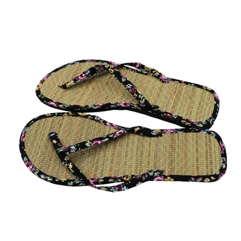 Ladies Straw Mat Slippers Fashion Floral Strap Flat Flip Flops Summer Newest Leisure Rattan Grass Weave Home Slippers 37