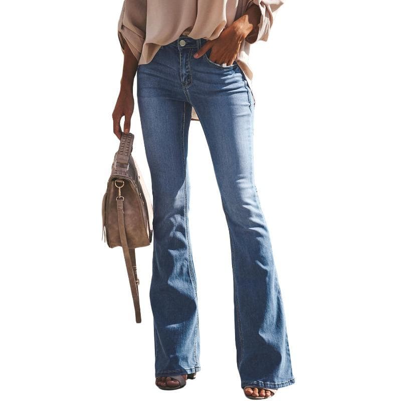 GMXIA Women's Trousers Flared Jeans Jeans M light blue