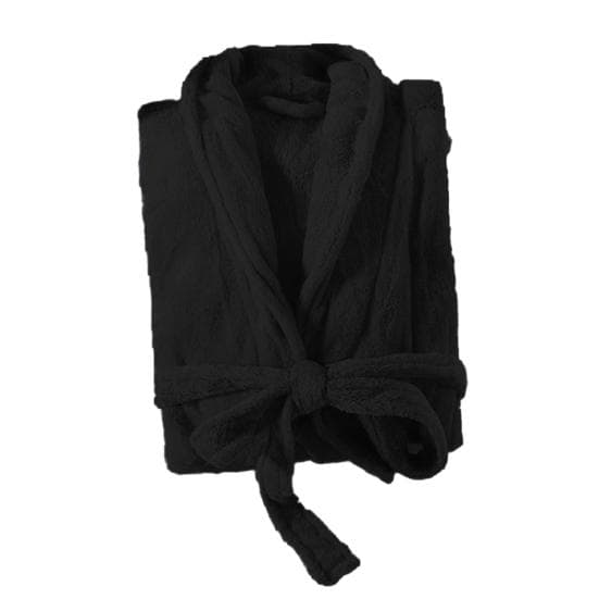 Unisex Winter Bathrobe Thick Warm Great Water Absorbent Solid Color Lace Up Long Sleeve Cardigan Lapel Pockets Knee Length Nightgown M black