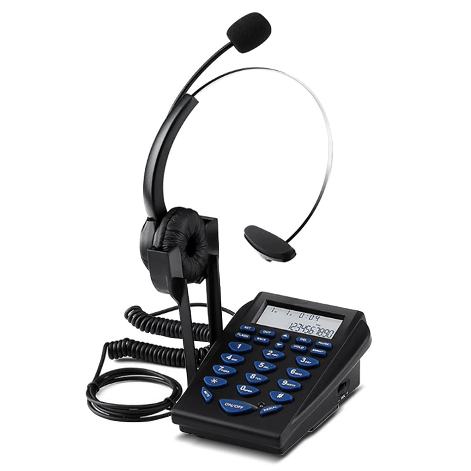 Call Center Telephone Dialpad Corded Telephone with Noise Cancelling Monaural Headset Clear Voice black