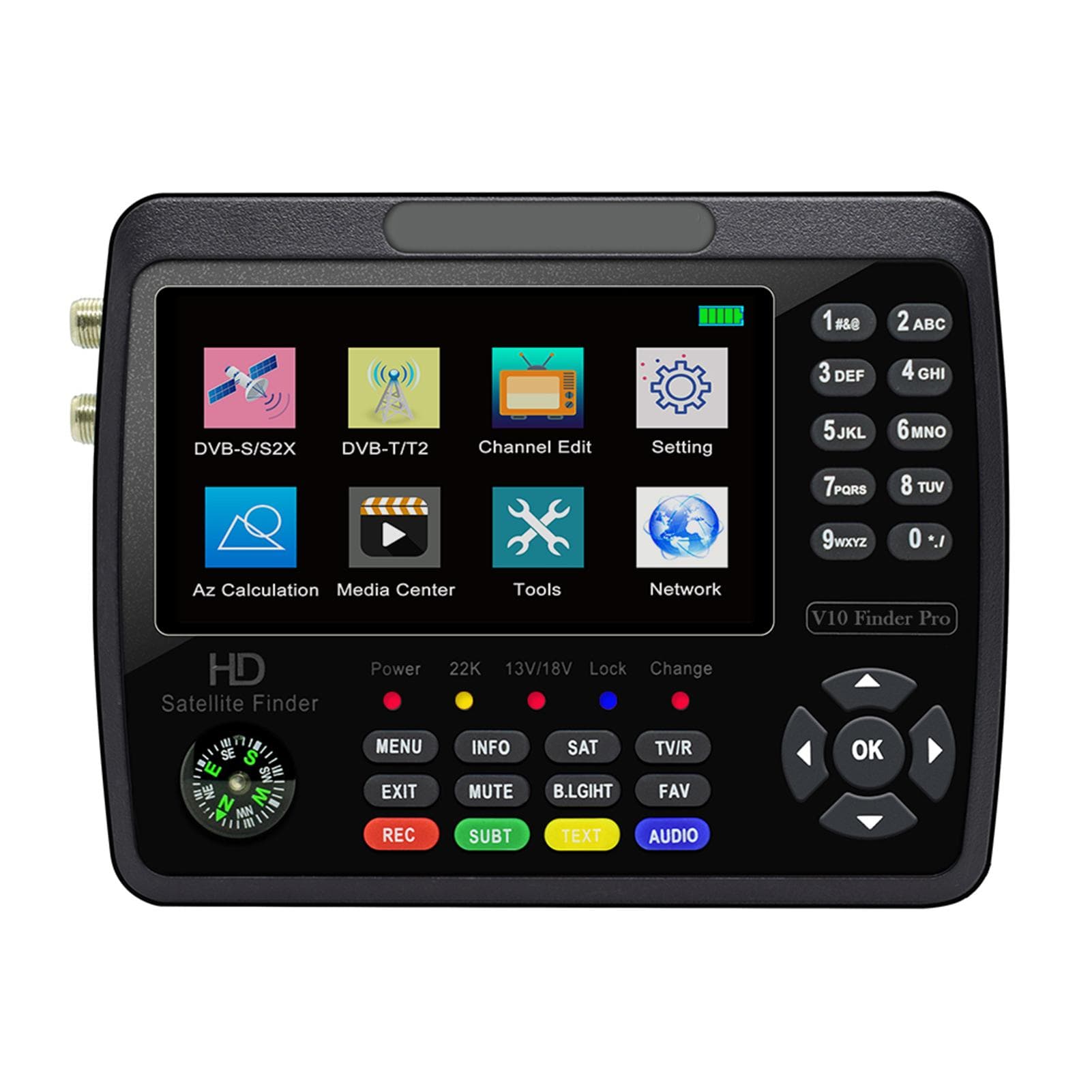 V10 Pro Satellite Finder Signal Meter HD Satellite TV Signal Finder DVB-SS2S2XTT2 COMBO Digital US Plug black