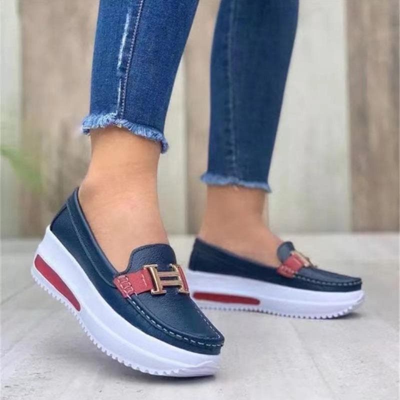 Women's Vulcanized Shoes Summer New Round Toe Leather Women's Sports Shoes Outdoor Flat Sports Women's Flat Shoes Large Size 41