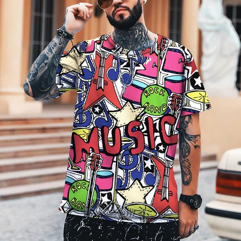 2022 New Men's Fashion Street Hip-hop Graffiti 3d Printing T-shirt XL