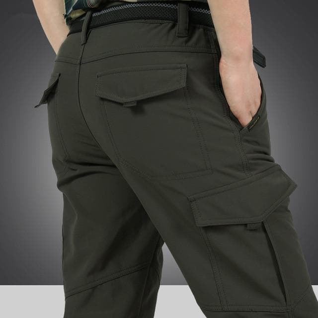 Men's Winter Thick Fleece Warm Stretch Cargo Pants Military SoftShell Waterproof Casual Pants Tactical Trousers Plus Size 4XL XL army green