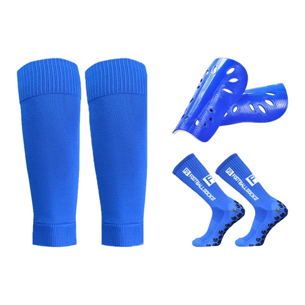 Anti Slip Soccer Socks Calf Sleeves and Leg Pads Set Outdoor Sport Running Stretch Socks Athletic blue