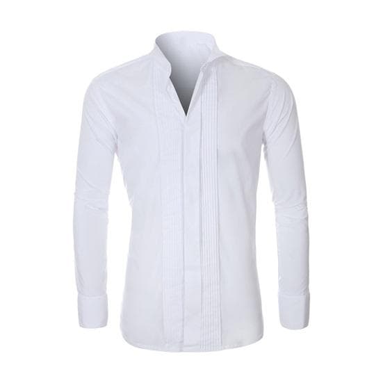 Men Business Shirt Winged Collar Long Sleeve Single-breasted Dress Shirt Tuxedo Formal Office Shirt Wedding Bridegroom Emcee Top 3XL white