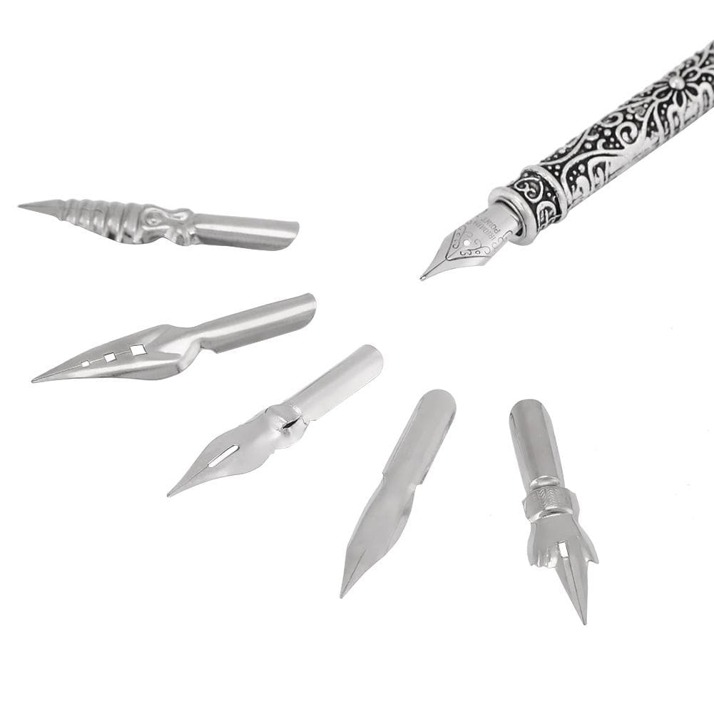English Calligraphy Feather Dip Quill Pen Writing Set Stationery Gift Box with 5 Nibs Blue