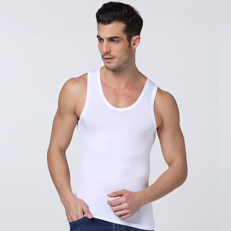 Men's Summer Cotton Sports Vest - Comfortable, Elastic Fitness Undershirt L (40-50 kg) white