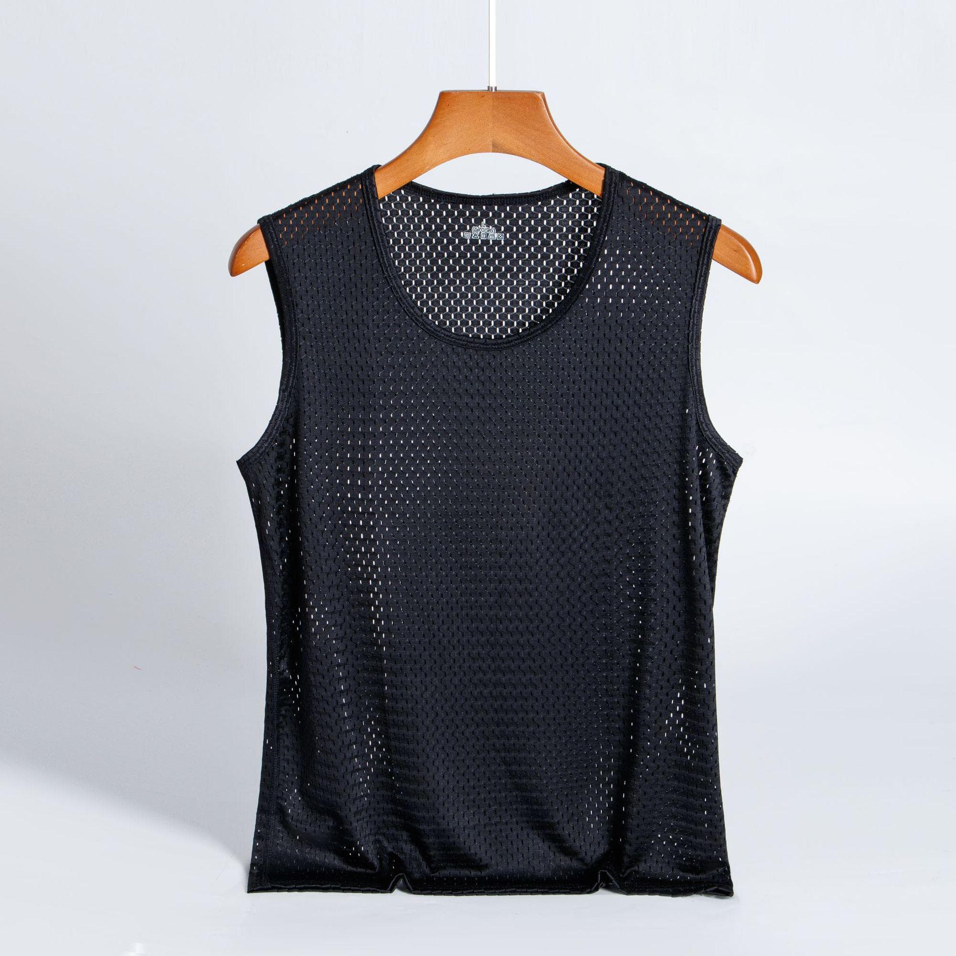Men's Ice Silk Mesh Sleeveless Vest - Sweat-Absorbent, Loose Fit Fitness Shirt 2XL black