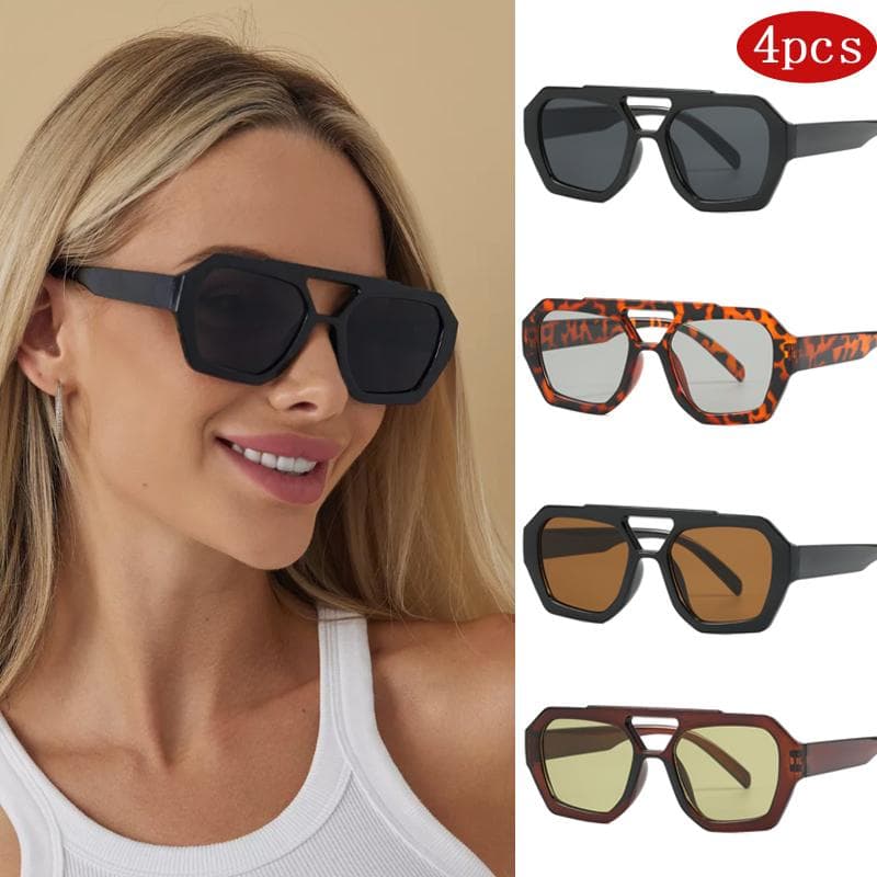 4pcs Fashion Female Double Bridges Square Sunglasses Big Frame Design High Quality UV Protection Outdoor Sun Glasses