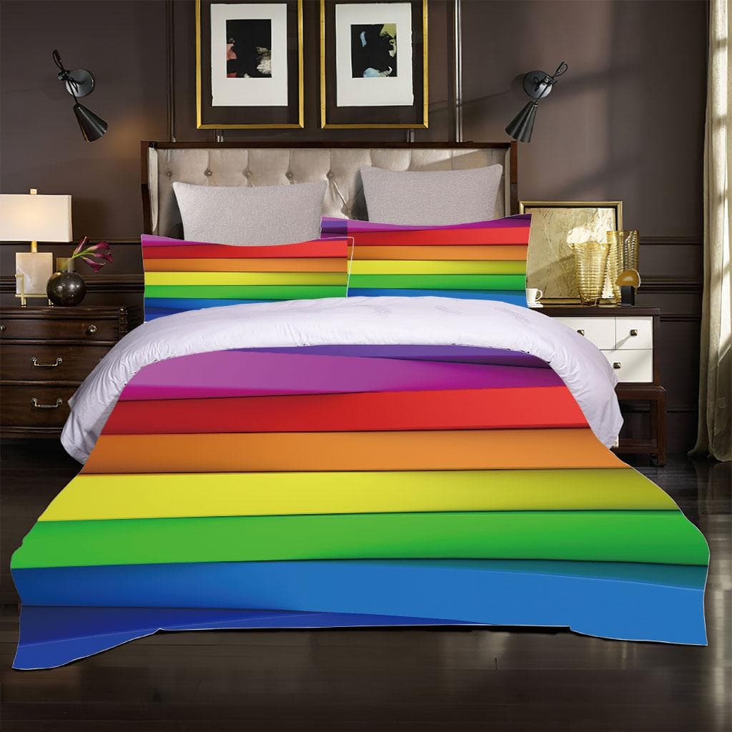Rainbow Of Seven Colours 3D Exquisite Bed Supplies Set 2 Seater Duvet Cover Bed Comforter Set Bedding Set Luxury Birthday Gift W220xL240cm